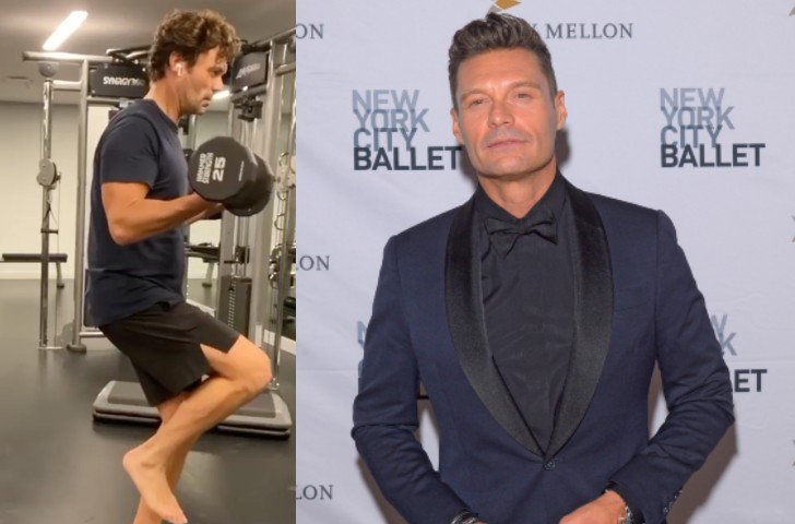 Ryan Seacrest doing bicep curls at the gym side by side with him looking daper in a suit on the red carpet