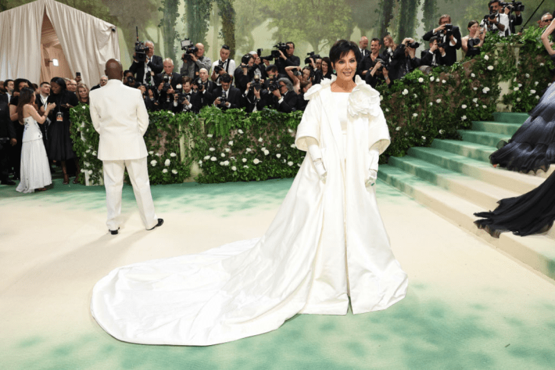 Kris Jenner Walks 2024 Met Gala Red Carpet in Bridal-Like White Gown