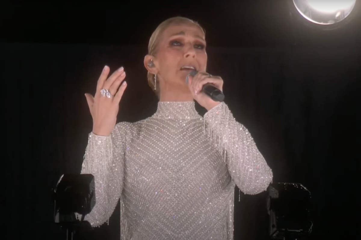 Celine Dion Performs on the Eiffel Tower During the Olympics