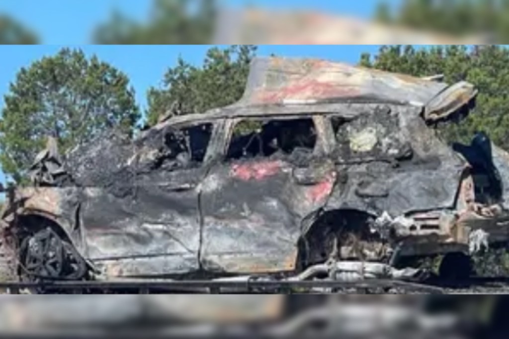 The remains of the Arvind family's car after it was hit by another vehicle on Wednesday, Aug. 14, 2024.