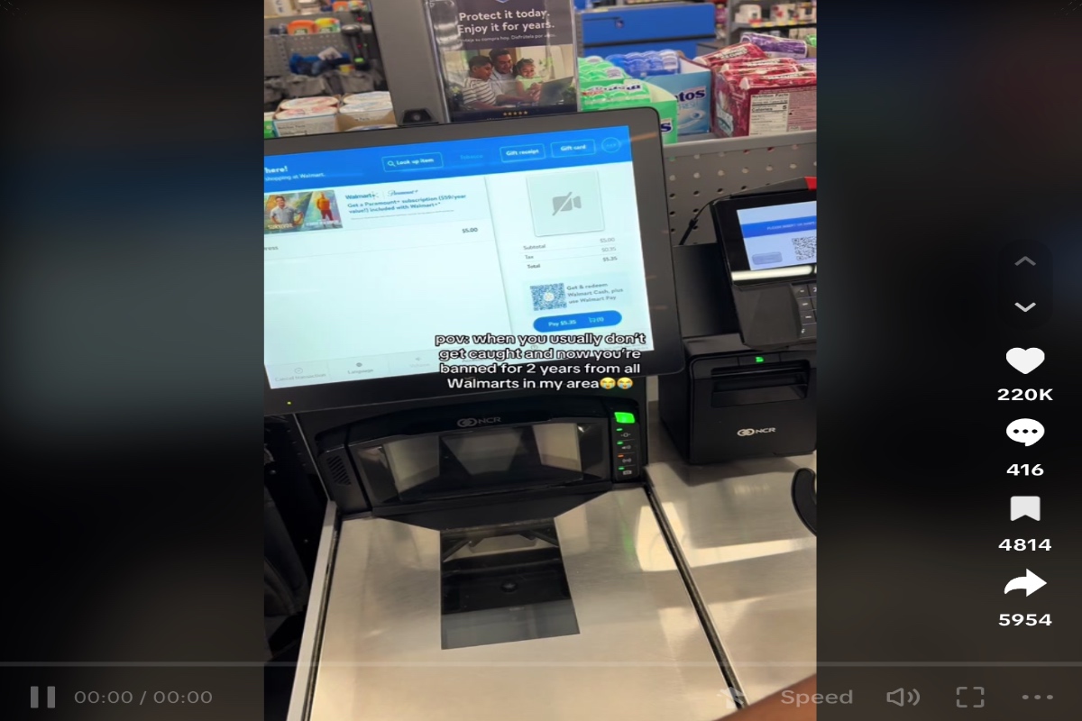 Walmart-shoplifter-films-herself-getting-caught-with-'Fake Scans'-in-wild-video