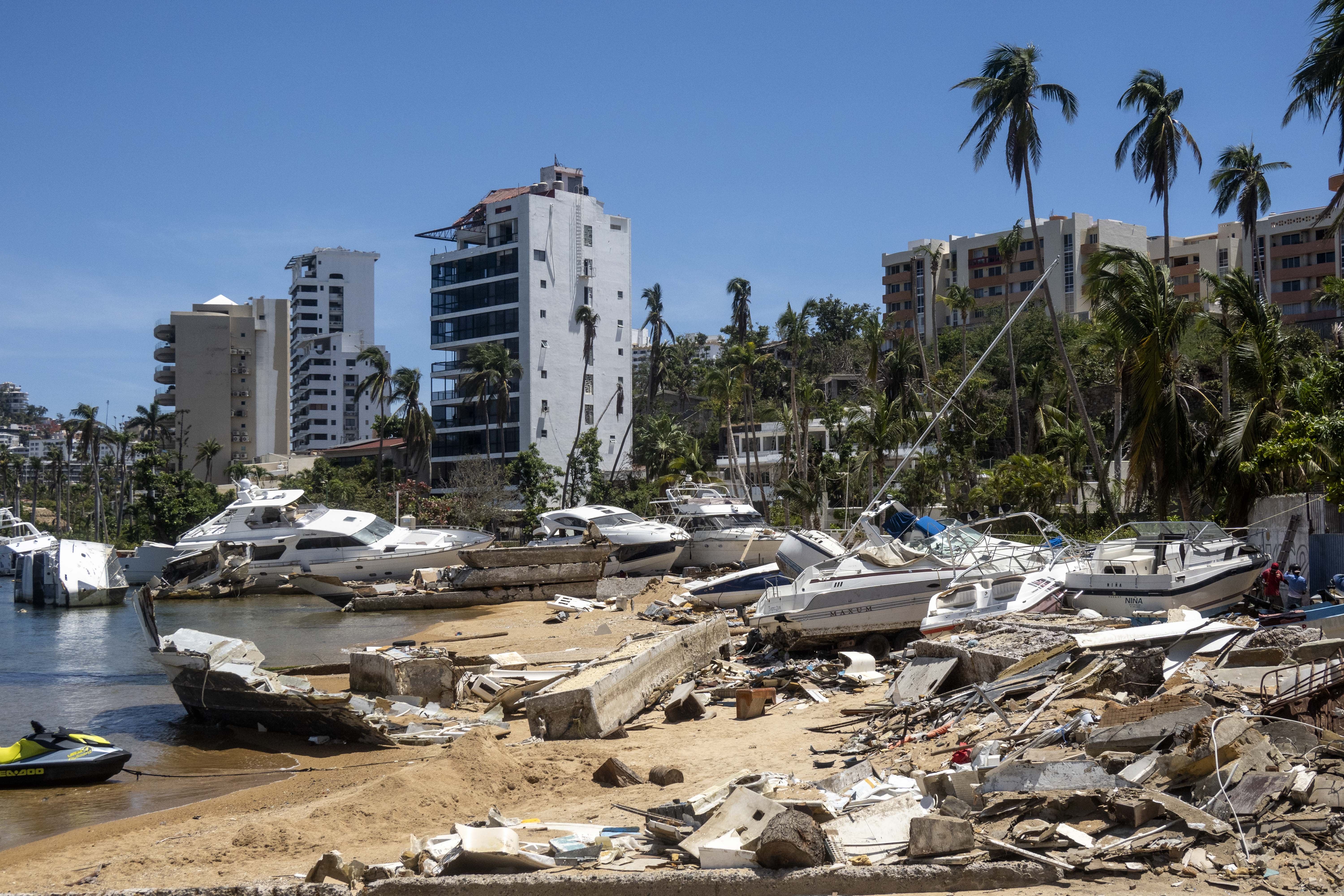 Debris from Hurricane Otis on a beach in Acapulco, Guerrero state, Mexico, on Tuesday, March 26, 2024. (Cesar Rodriguez/Bloomberg via Getty Images)